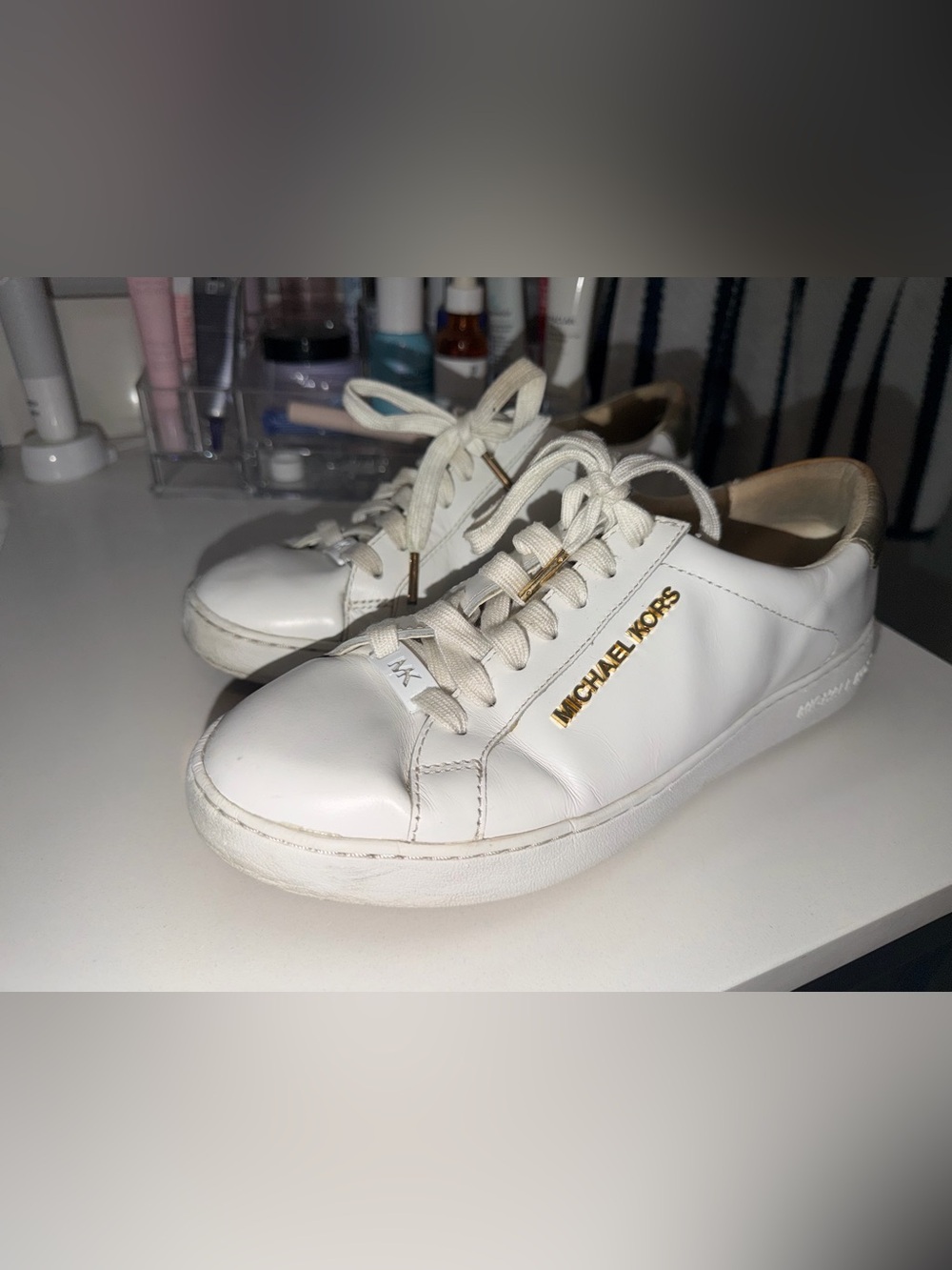 Michael Kors Kids White Sneakers with Gold Logo Accents